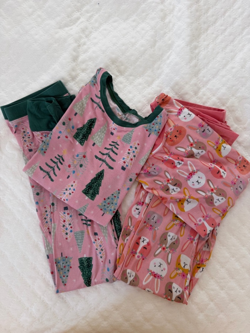 (2 set) Little Sleepies Pink Holiday Tree & Bunny Pajama Set